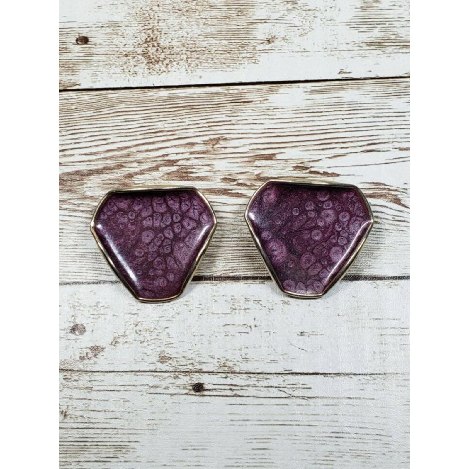 Vintage Clip On Earrings - Unusual Purple Folded Triangle Design Statement