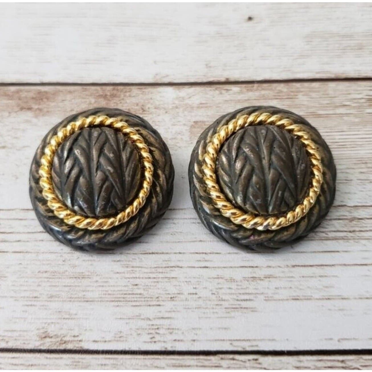 Vintage Clip On Earrings - Large Circular Statement Woven Design