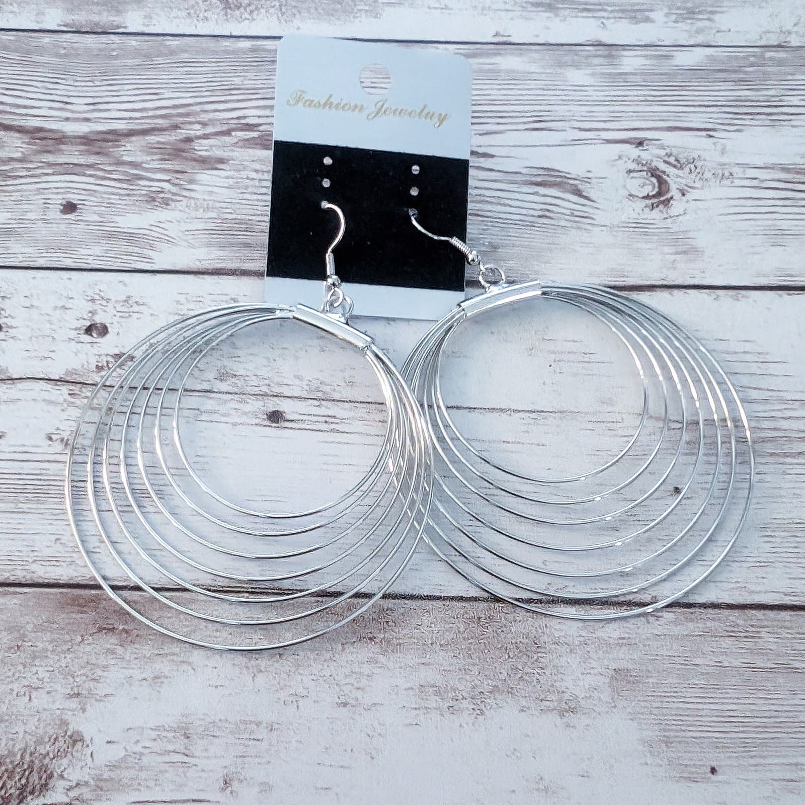 Extra Large Silver Tone Multi Circle Dangle Earrings for Pierced Ears