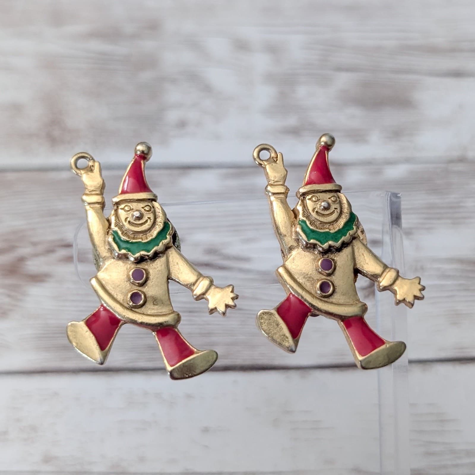 Vintage Clip On Earrings Extra Large Waving Clown Statement