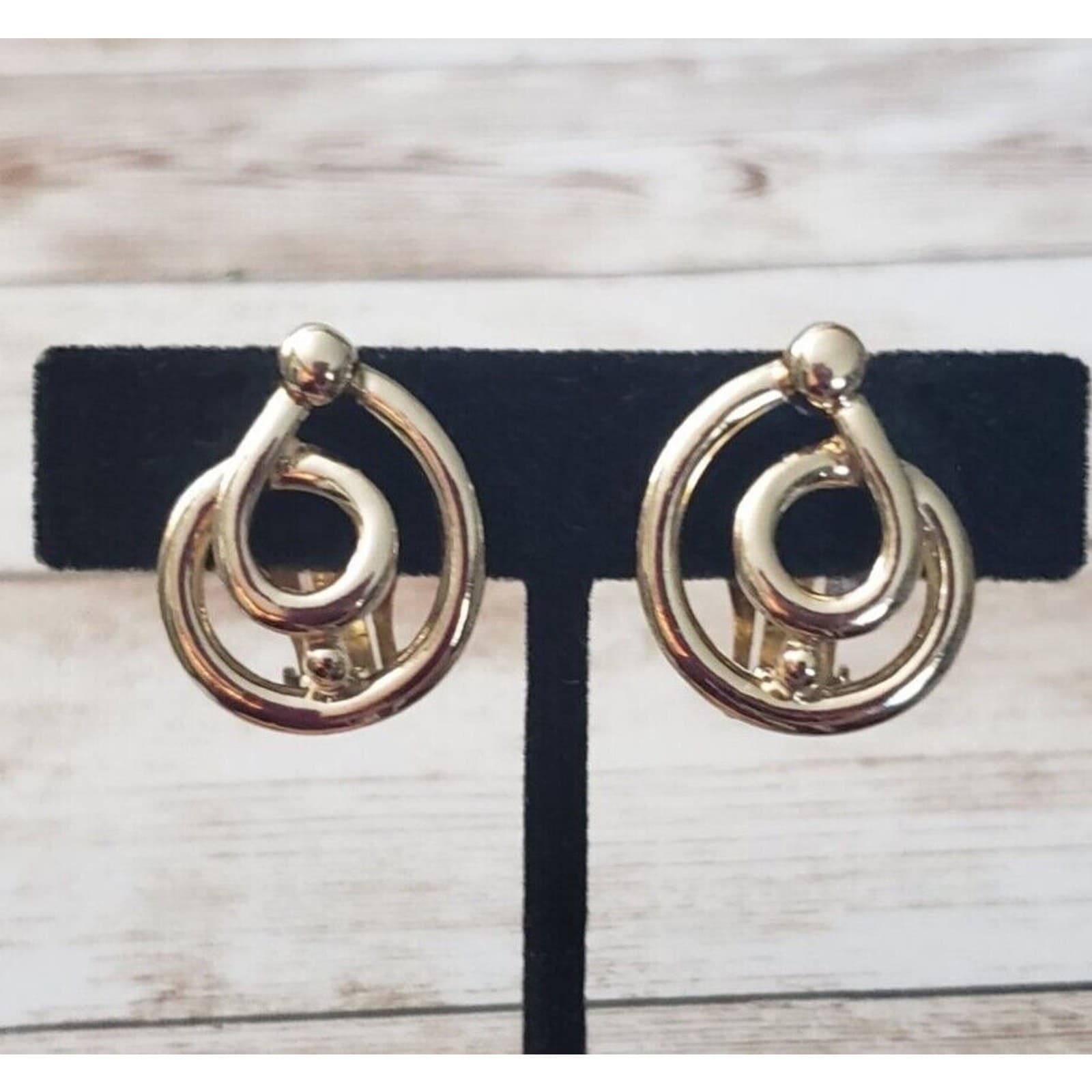 Vintage Clip On Earrings - Stunning Statement Gold Tone Swirl Like