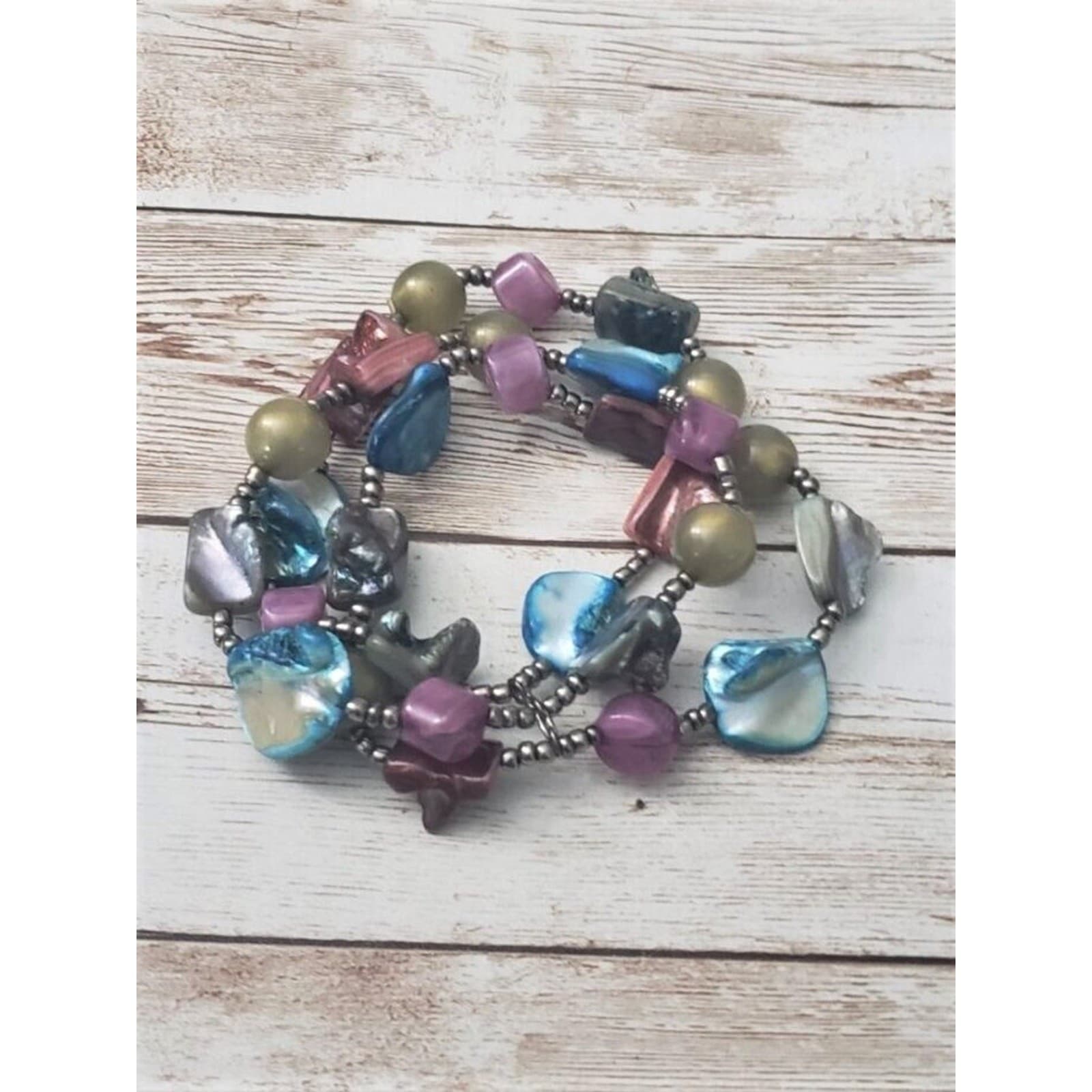 Vintage Bracelet / Bangle - Three Strand Multi Color