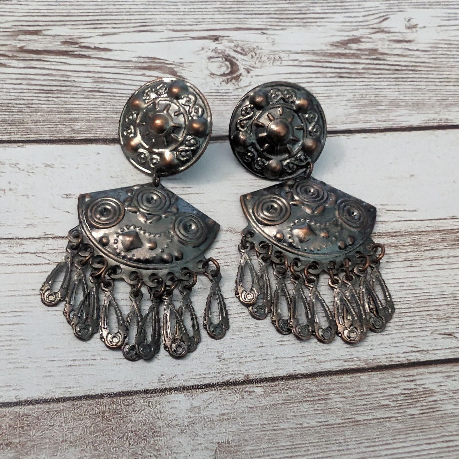 Vintage Earrings For Pierced Ears Dark Metal Dangle