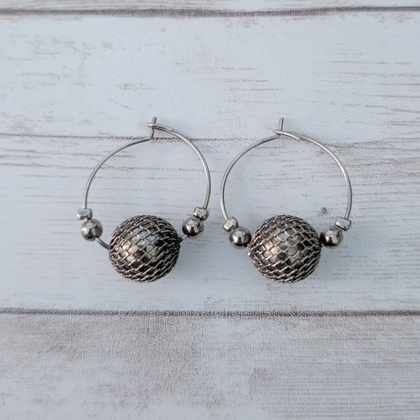 Vintage Dangle Earrings For Pierced Ears Unusual Metallic Ball