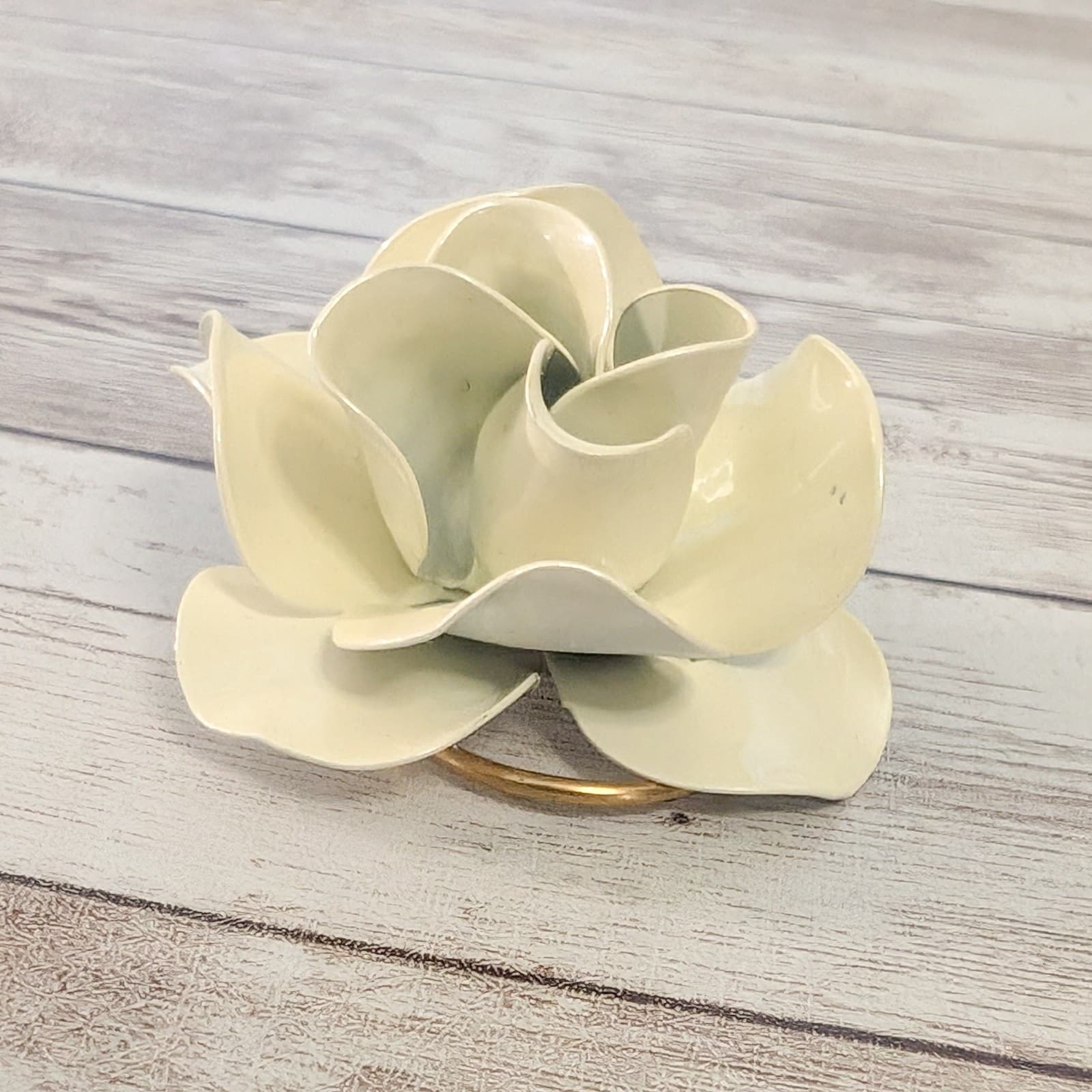Vintage Jeri-Lou Scarf Clip - Large 3D Flower Statement Cream
