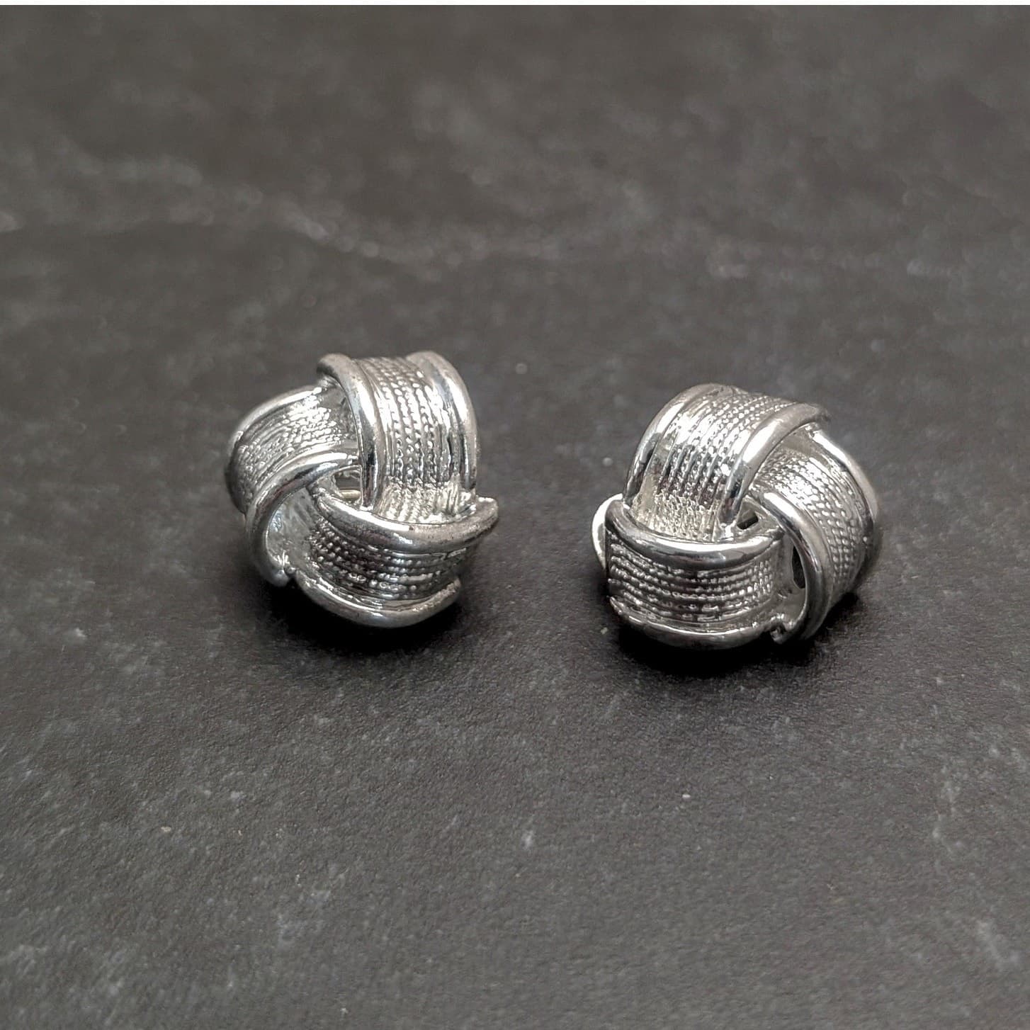 Vintage Clip On Earrings Silver Tone Knot Like Design Stylish Glam Earrings