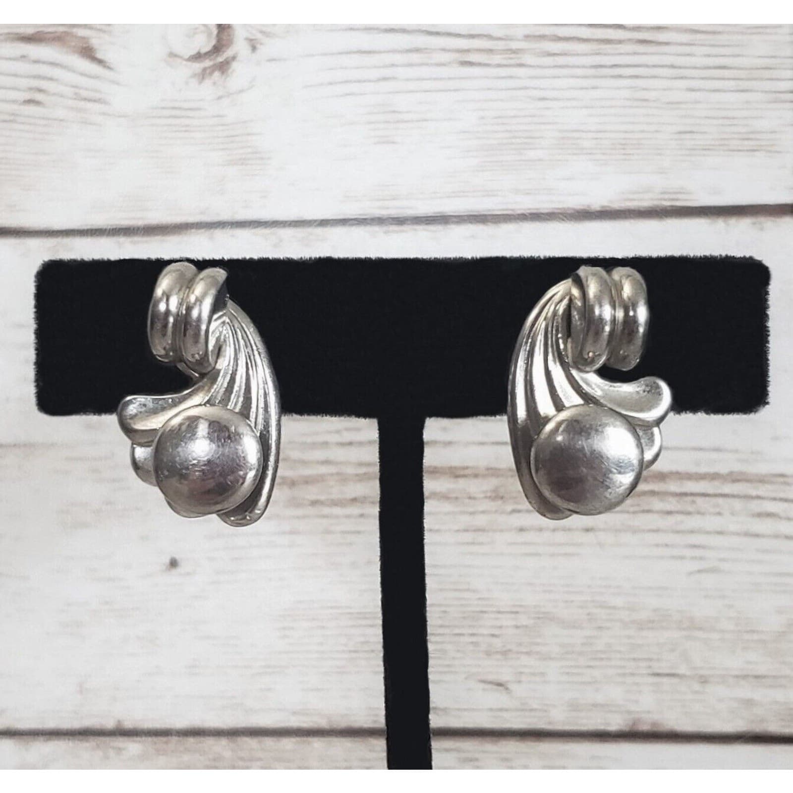 Vintage Screw Back Earrings Silver Tone Statement Flourish