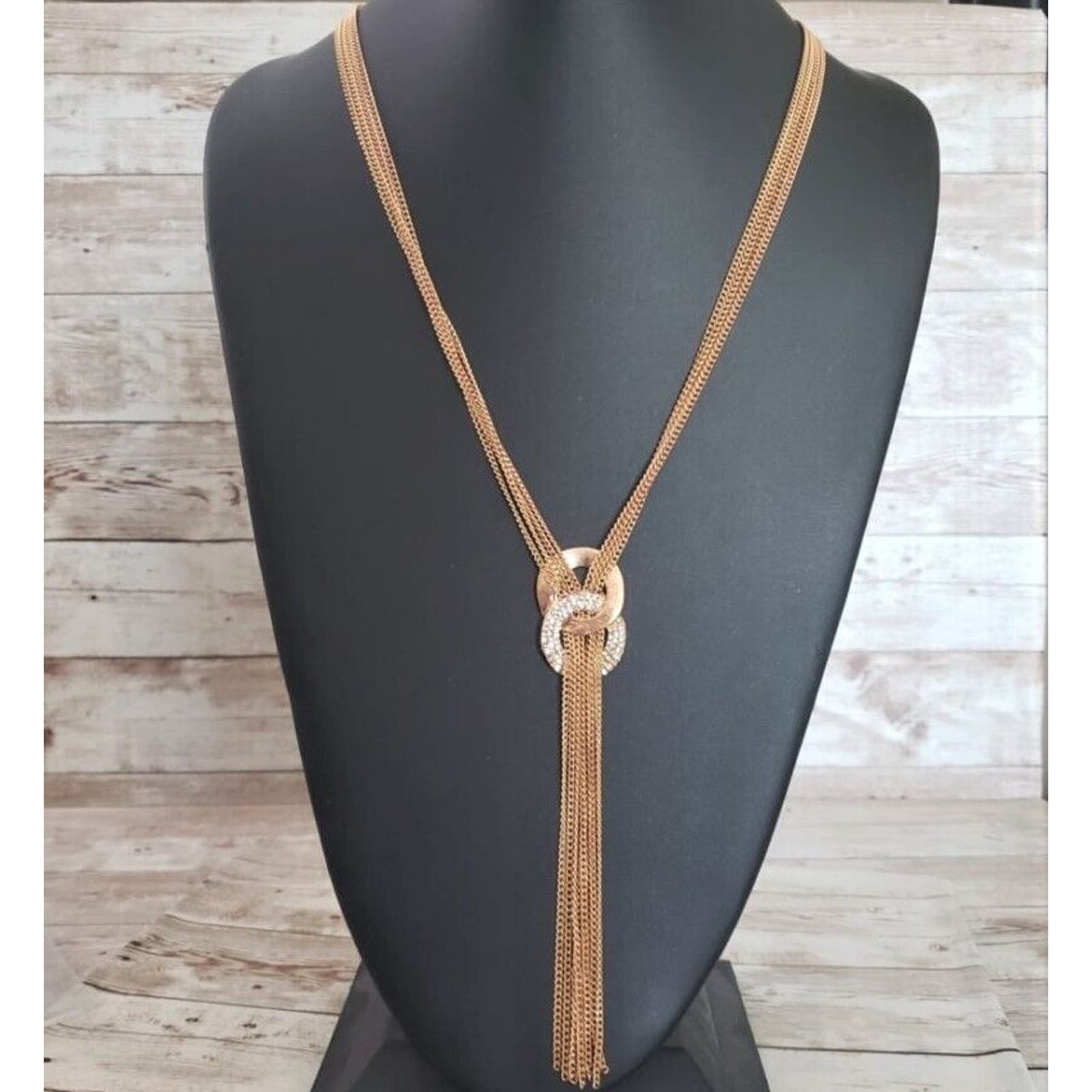 Vintage Necklace Warm Gold Tone Threaded Double Circle Style Statement