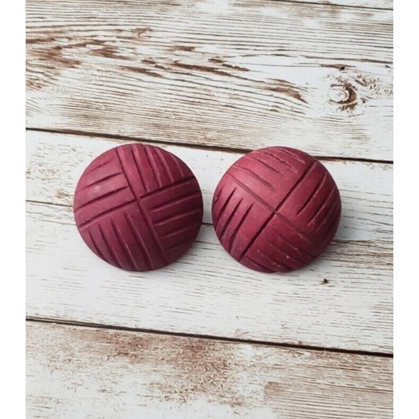 Vintage Clip On Earrings Engraved Red Circle Large 1 & 3/8"