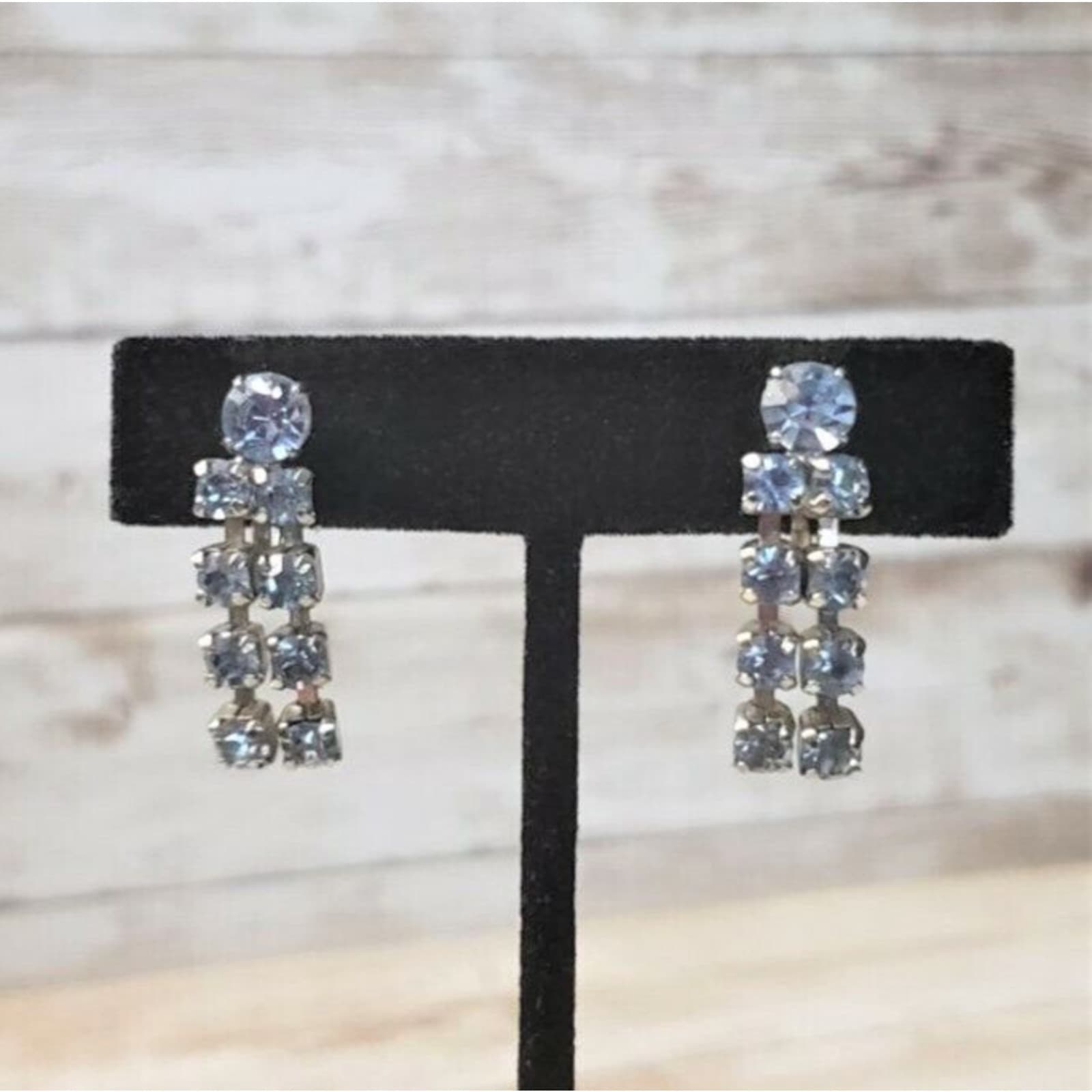 Vintage Screw On Earrings - Light Blue Gem Dangle