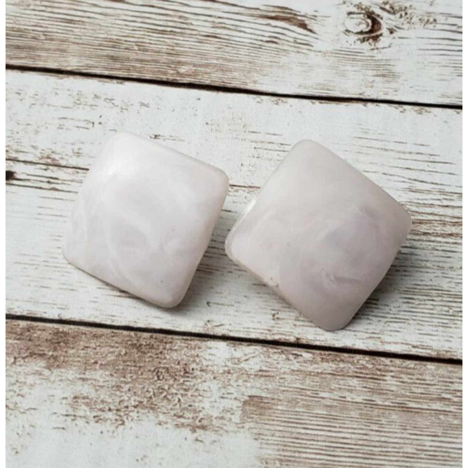 Vintage Clip On Earrings Large Statement Frosted Square