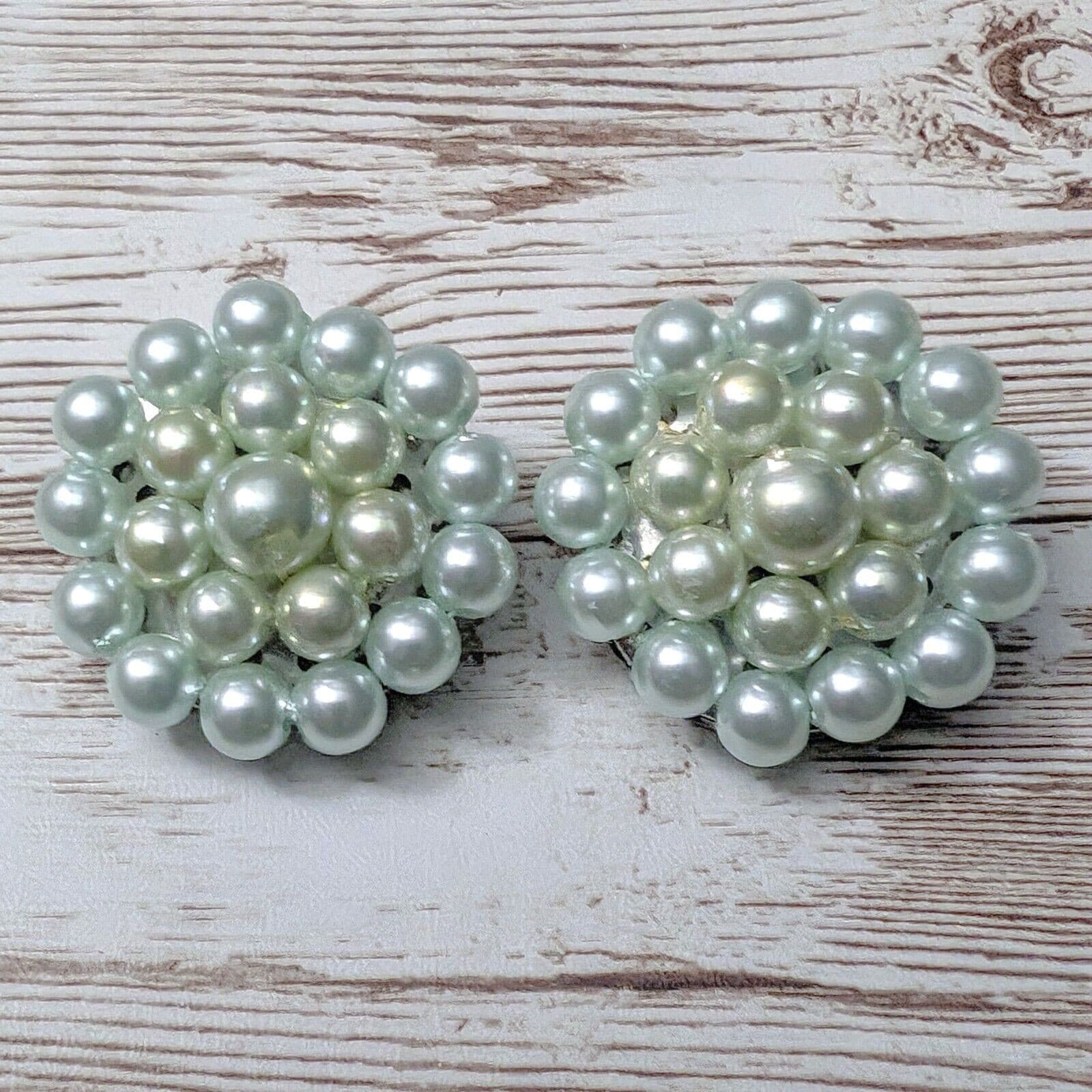 Vintage Clip On Earrings - Just Over 1 & 1/8" Light Green Cluster