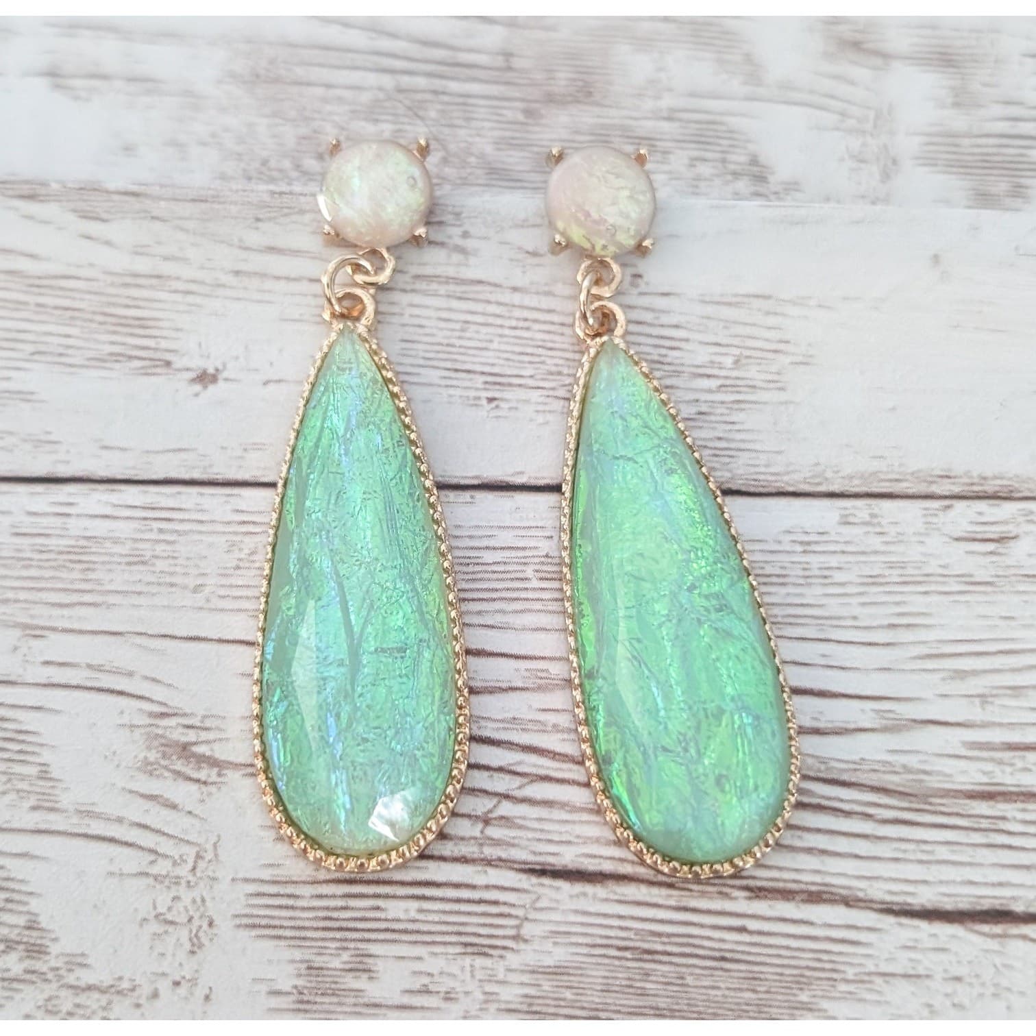 Stunning Green & Yellow Large Dangle Stud Earrings