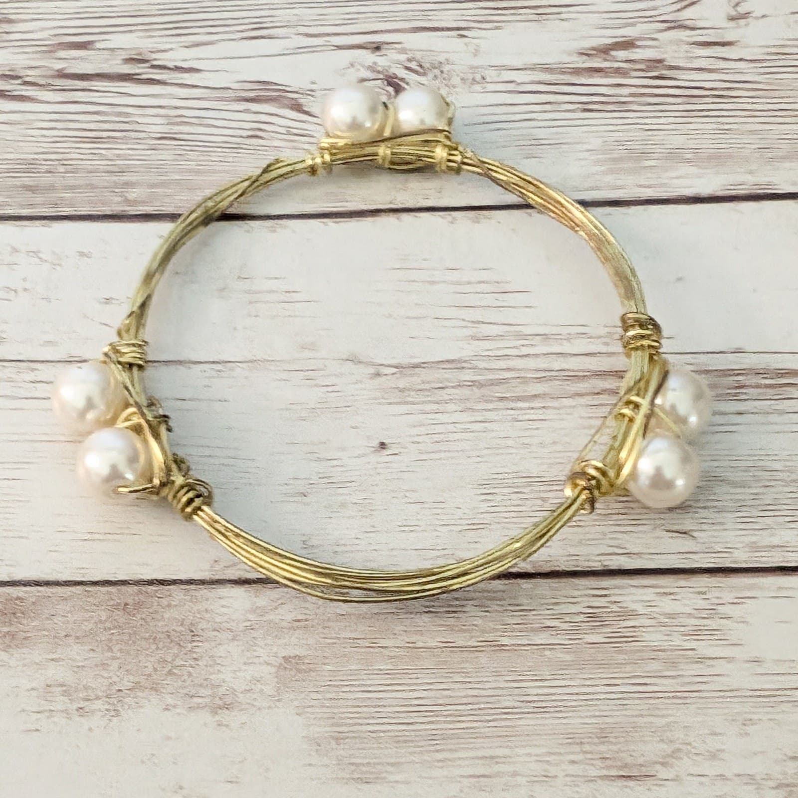 Gold Tone Bangle with Faux Pearls