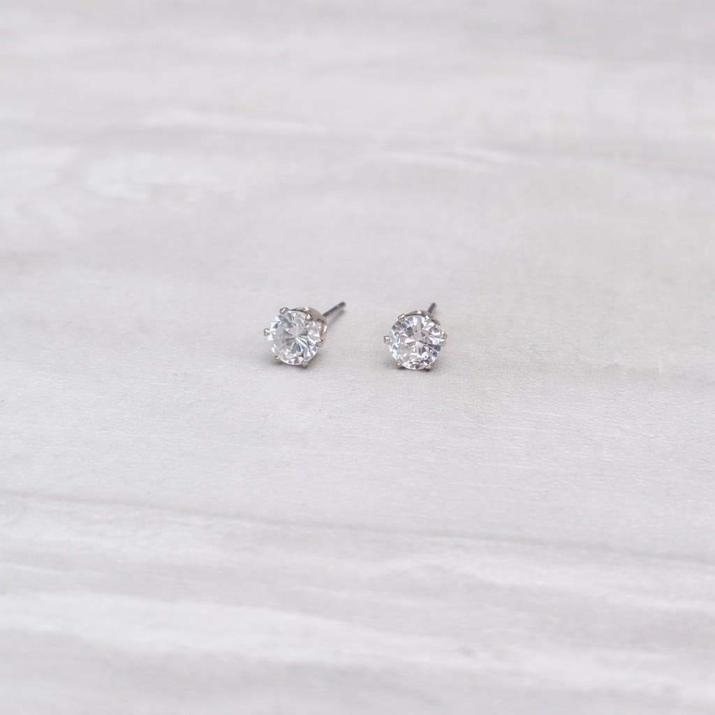Vintage Stud Earrings Clear Gem & Gold Tone - 3/16"