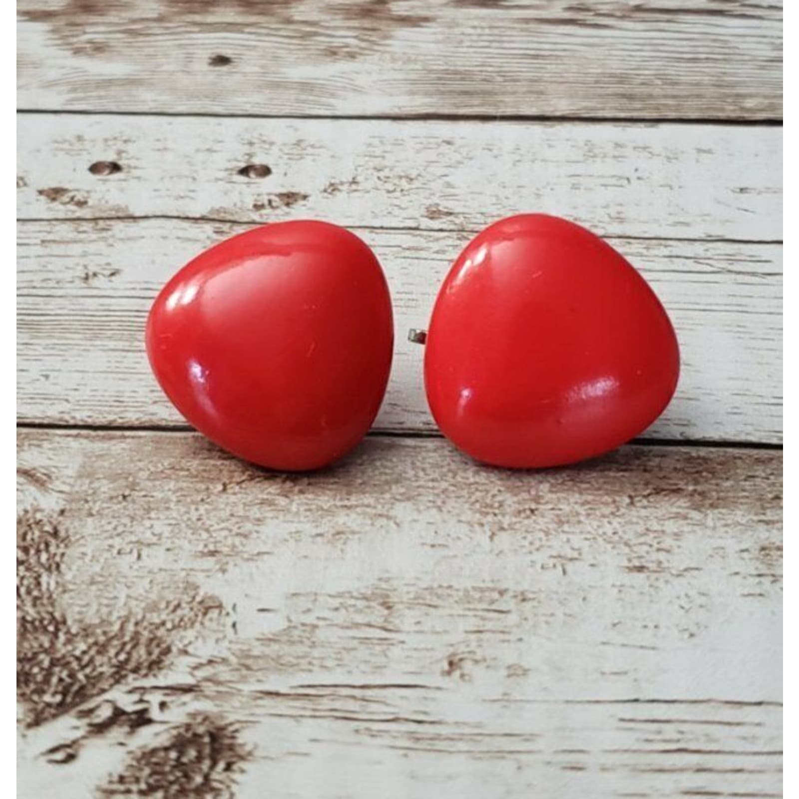 Vintage Clip On Earrings - Red Rounded Triangle Retro