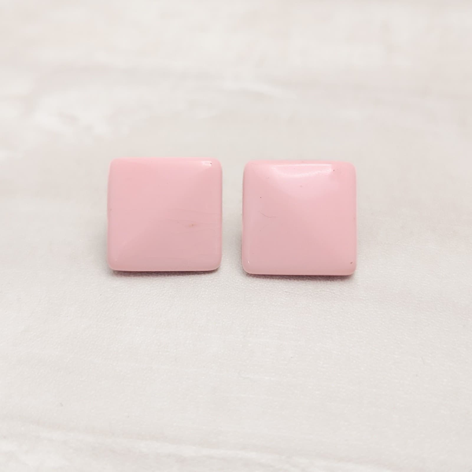 Vintage Clip On Earrings Baby Pink Light Pink Square Slight Diagonal Line Design