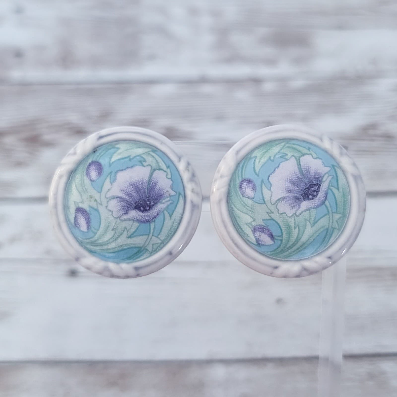 Vintage Clip On Earrings Large Pastel Tones Floral Statement 1.25"