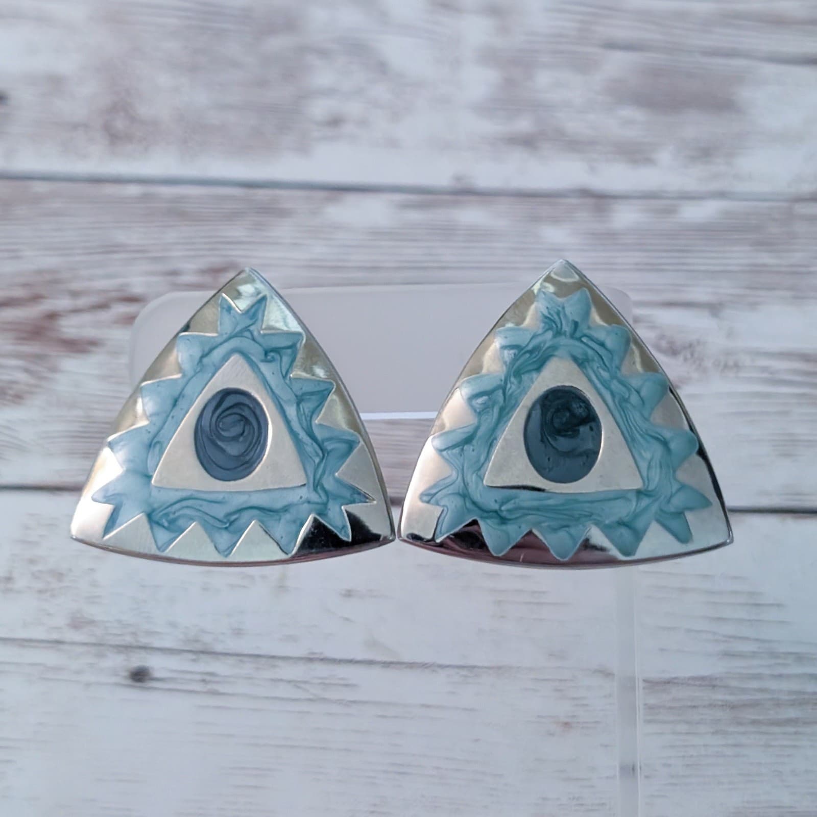 Vintage Clip On Earrings Unusual Statement Large Triangle Shape