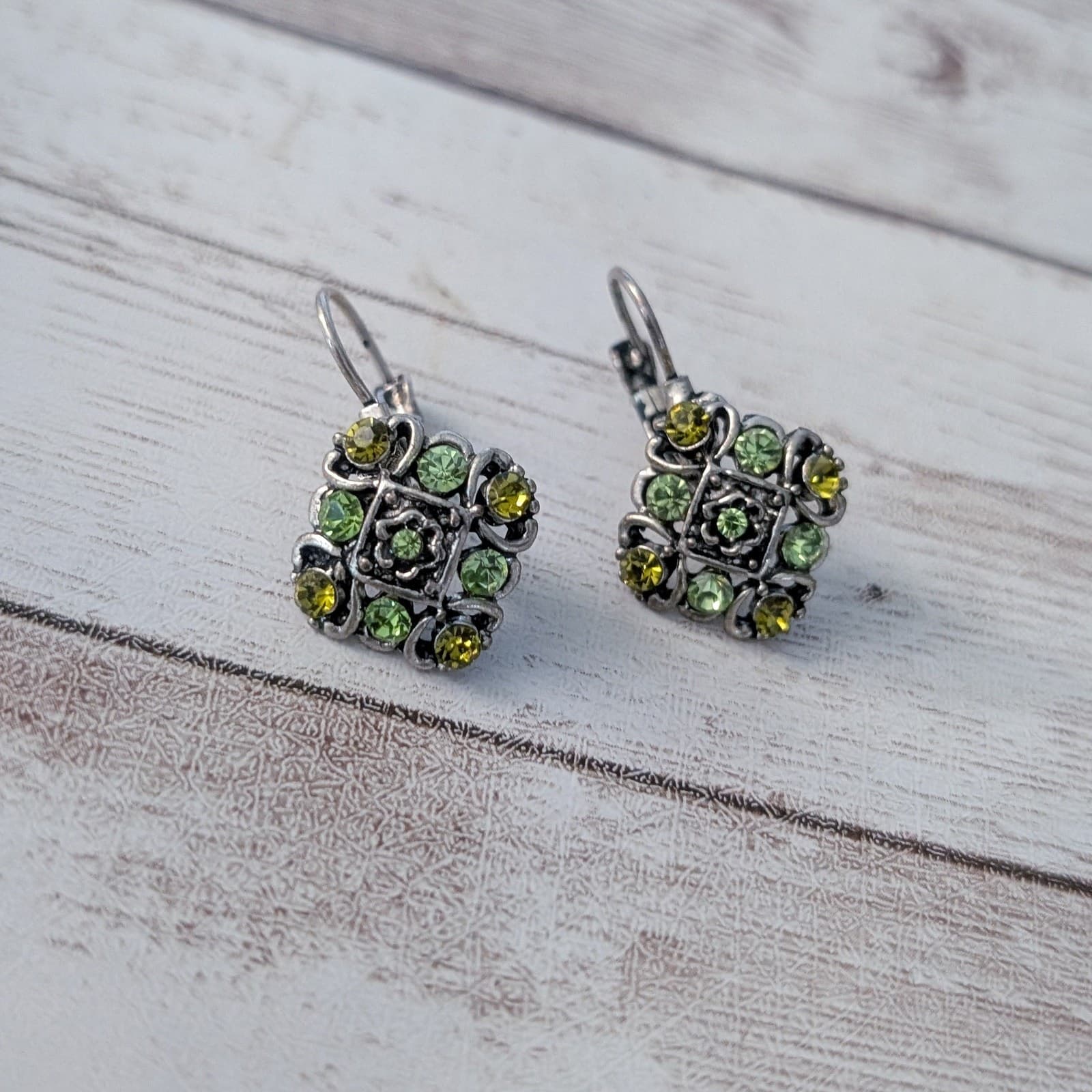 Dangle Earrings for Pierced Ears - Green Gems