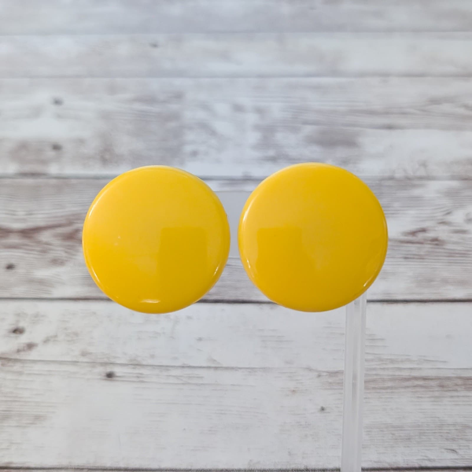 Vintage Clip On Earrings 1 & 3/8" Large Retro Yellow Statement