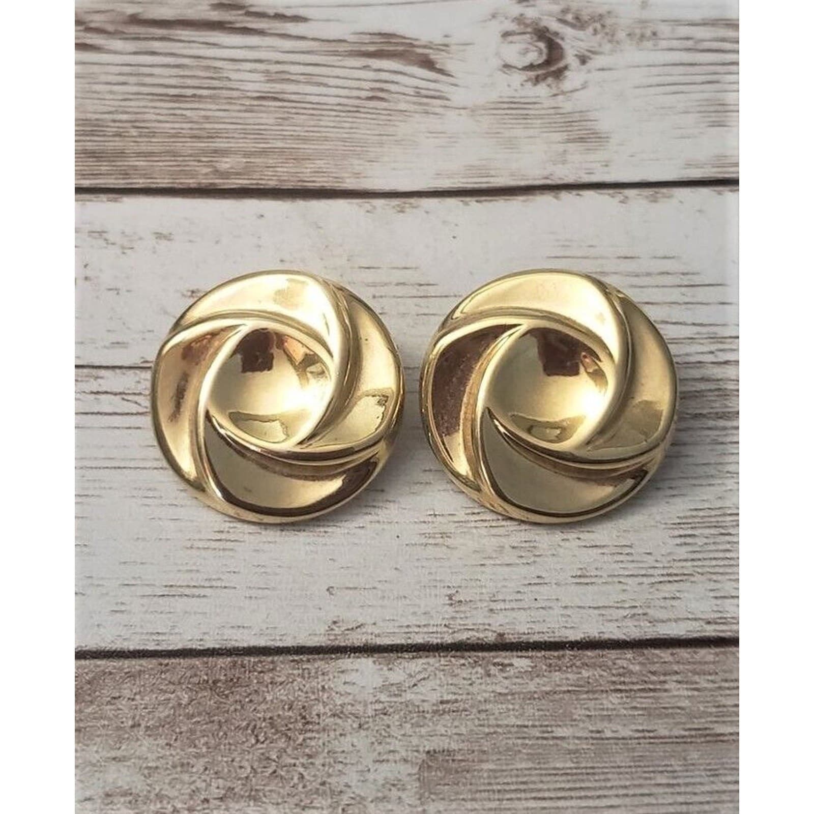 Vintage Clip On Earrings Gold Tone Fancy Design Circle Statement