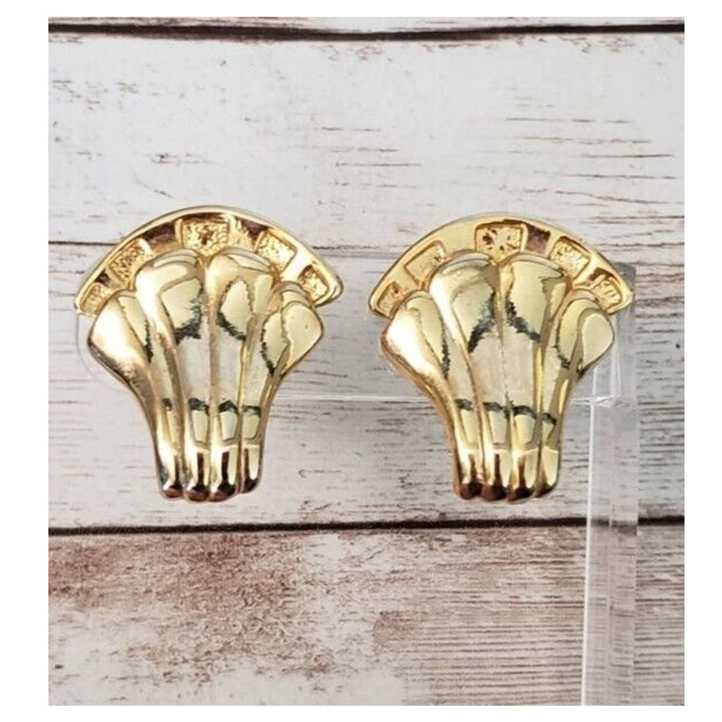 Vintage Clip On Earrings Statement Gold Tone Flourish Like