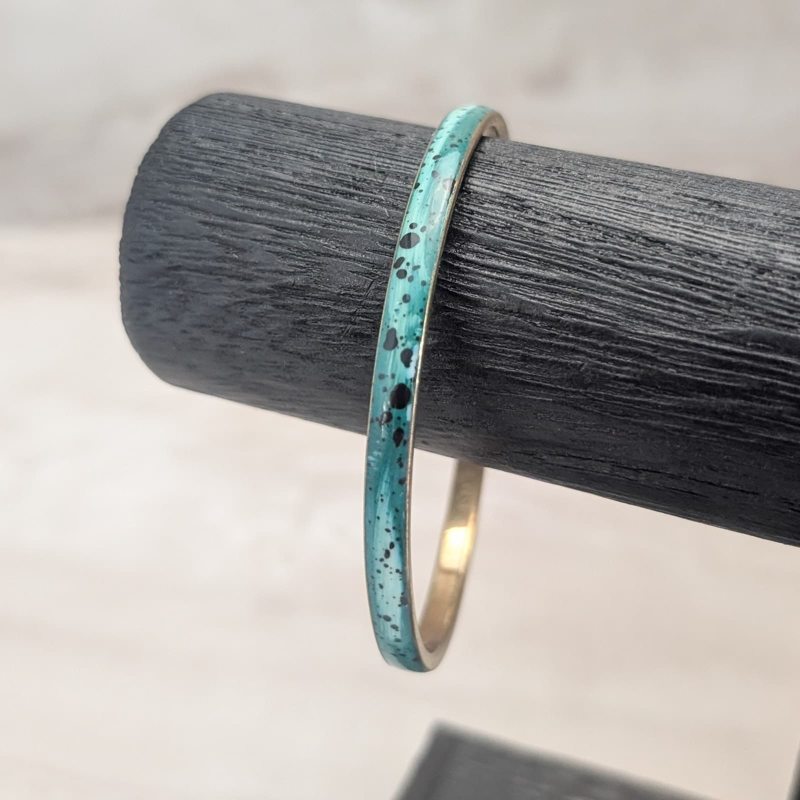 Vintage Bangle Bracelet Teal Tone with Spots 8.25"