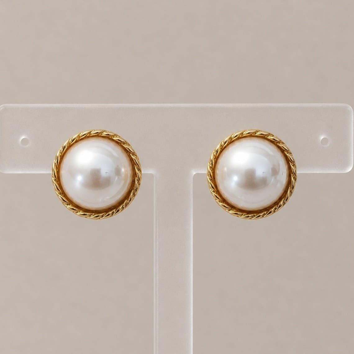 Vintage Sarah Coventry Clip On Earrings - 5/8" Faux Pearl Gold Tone Halo