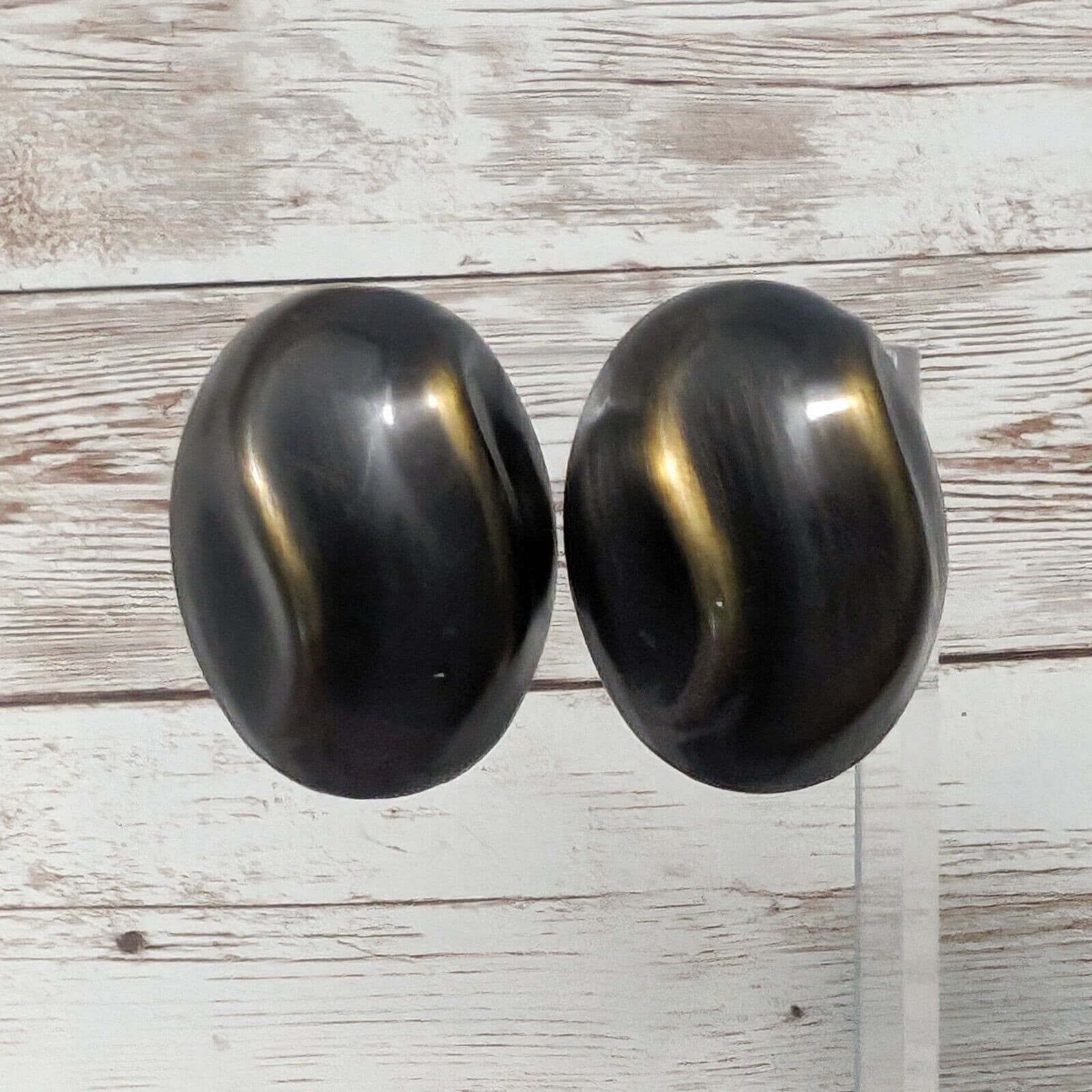 Vintage Clip On Earrings - Extra Large Metal Dark Brown & Brass Tones