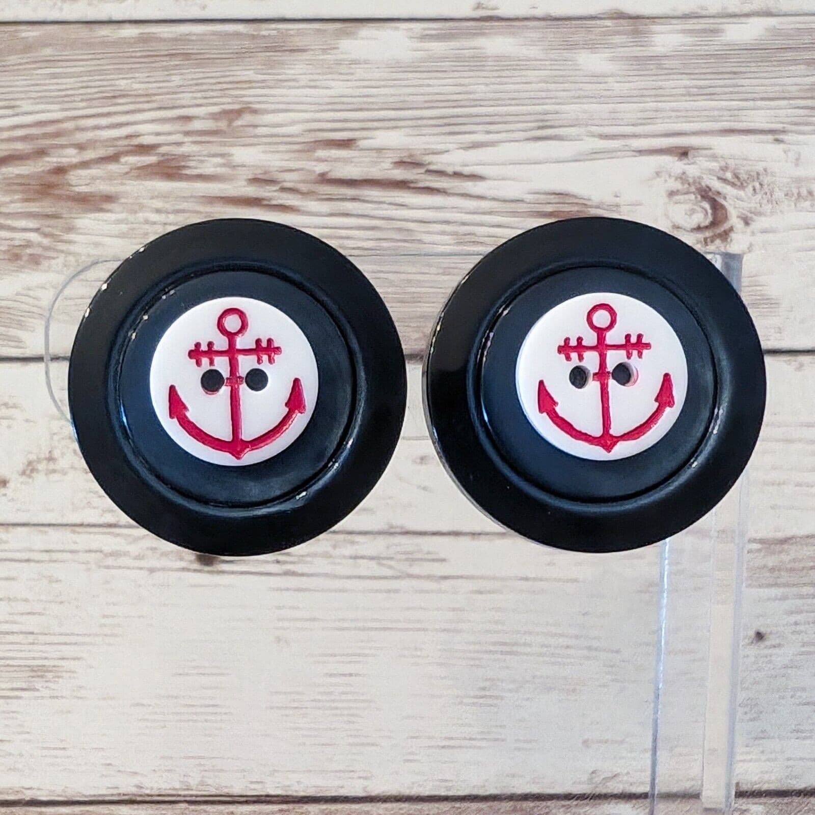 Vintage Clip On Earrings - Button Style with Anchor Design