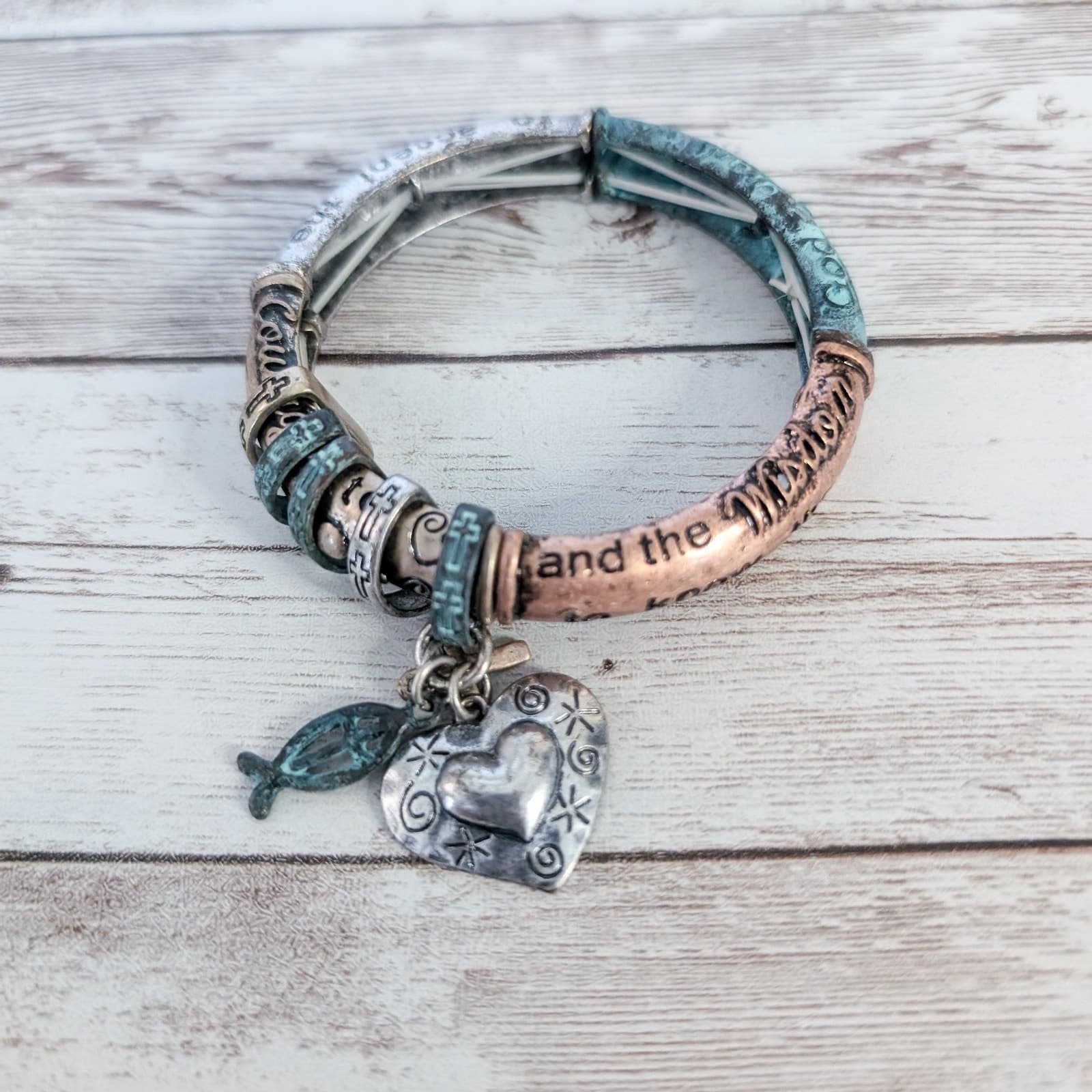 Multi Tone Stretch Bracelet with Heart Charm