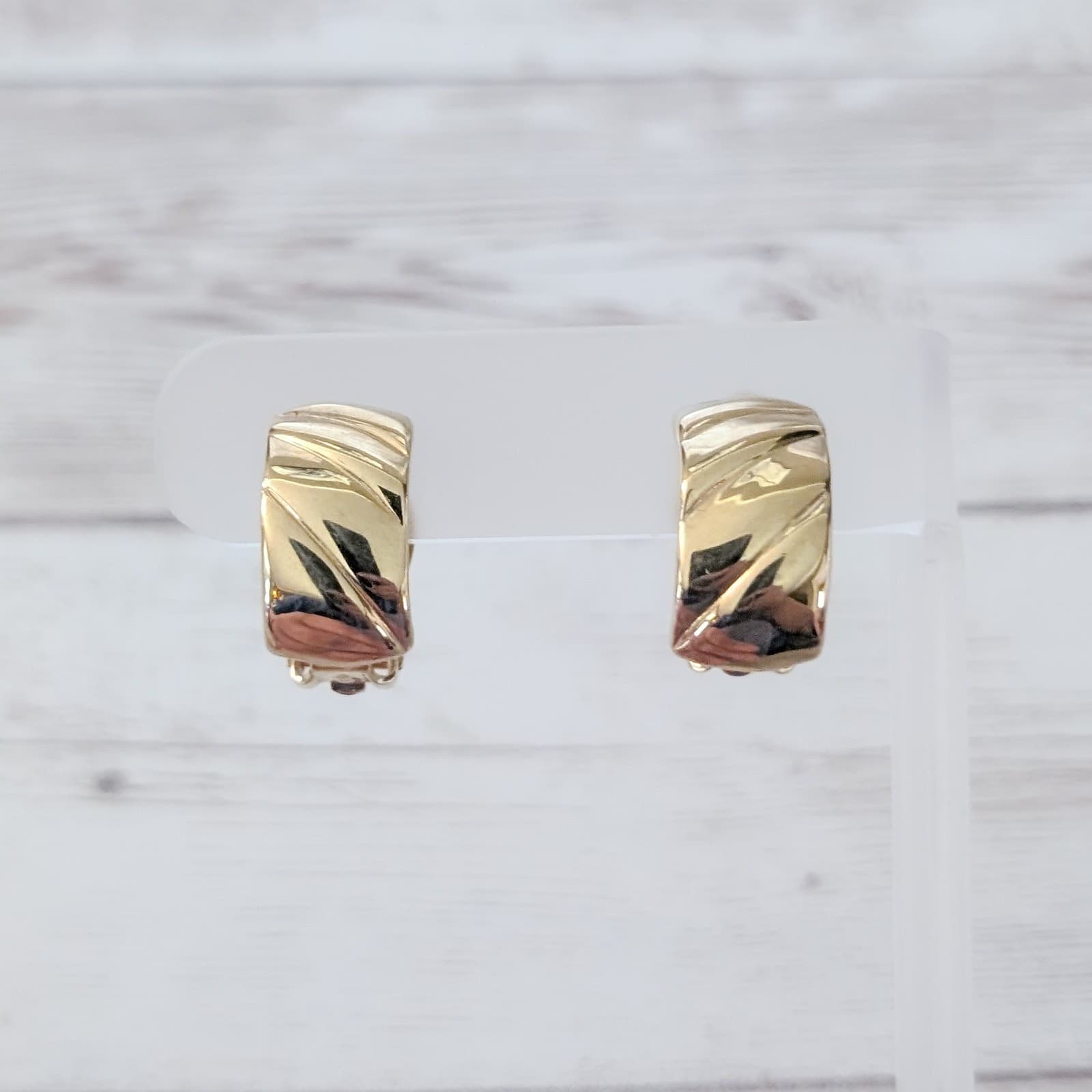 Vintage Clip On Earrings Stylish Gold Tone Statement Just Over 0.75"