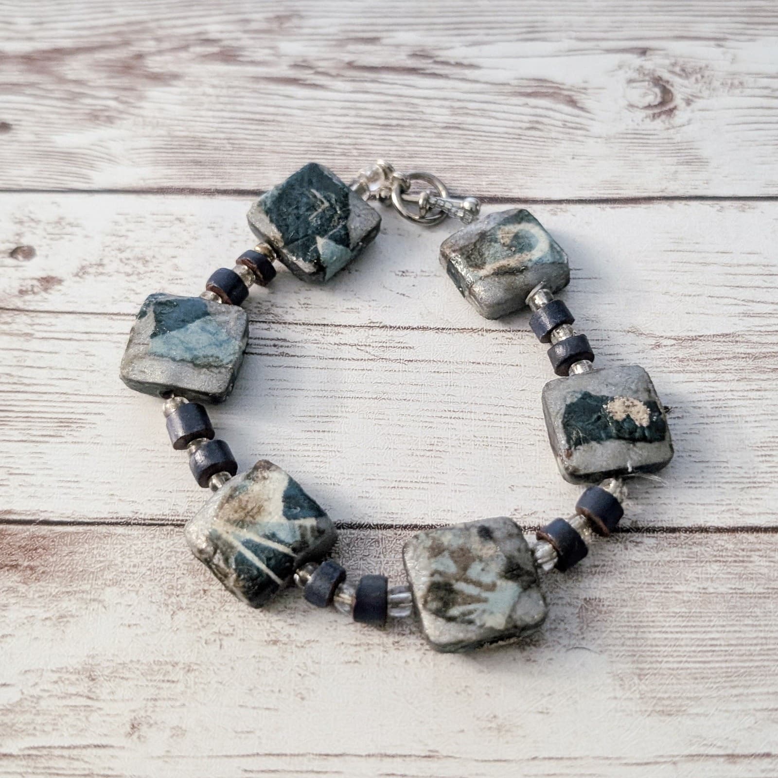 T Bar Bracelet with Square Beads