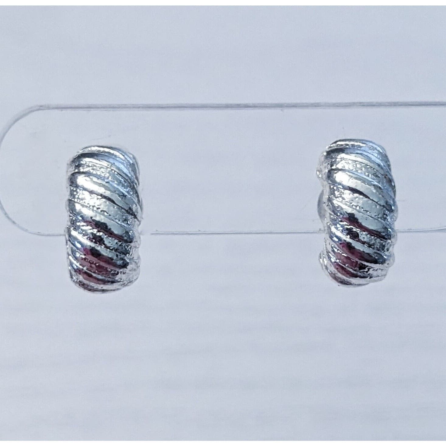 Vintage Clip On Earrings - Silver Tone Patterned Hoops Just Over 5/8"