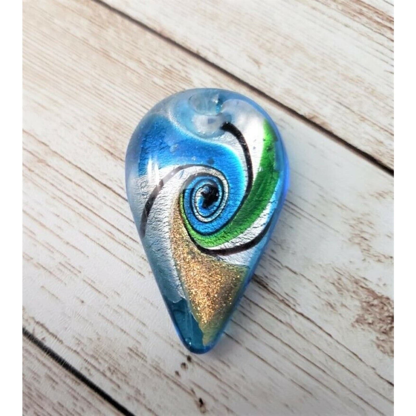 Upside-Down Teardrop Shape Glass Pendant Blue - No Chain Included