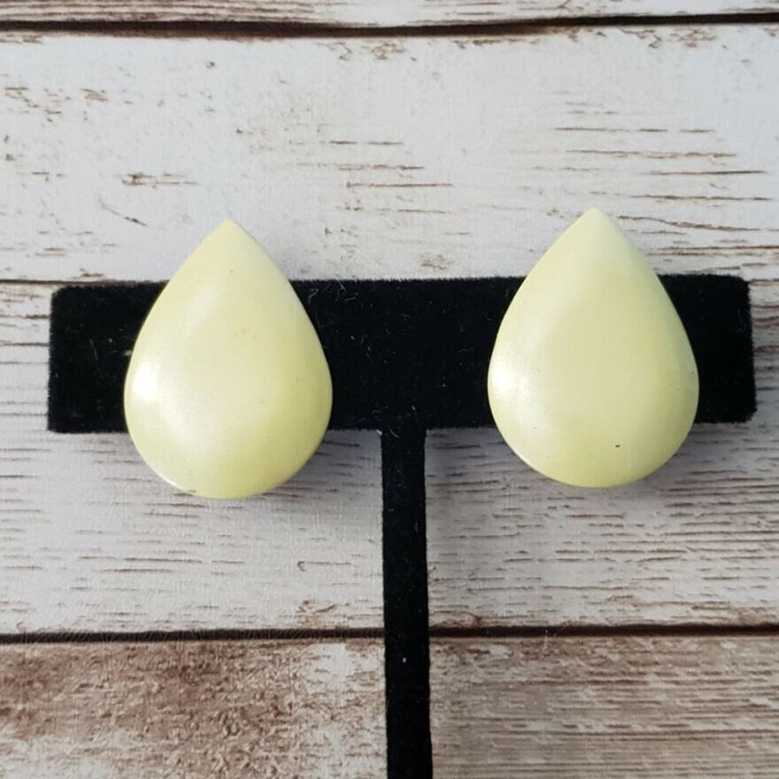Vintage Clip On Earrings Light Yellow Retro Teardrop Shape
