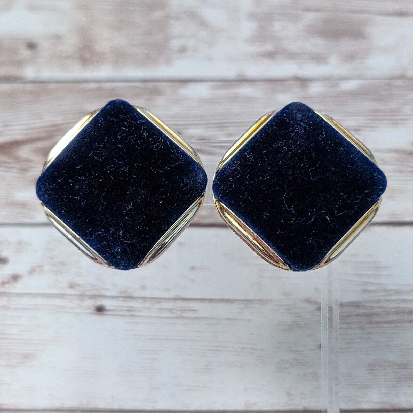 Vintage Clip On Earrings - Large Blue Fluffy Fabric