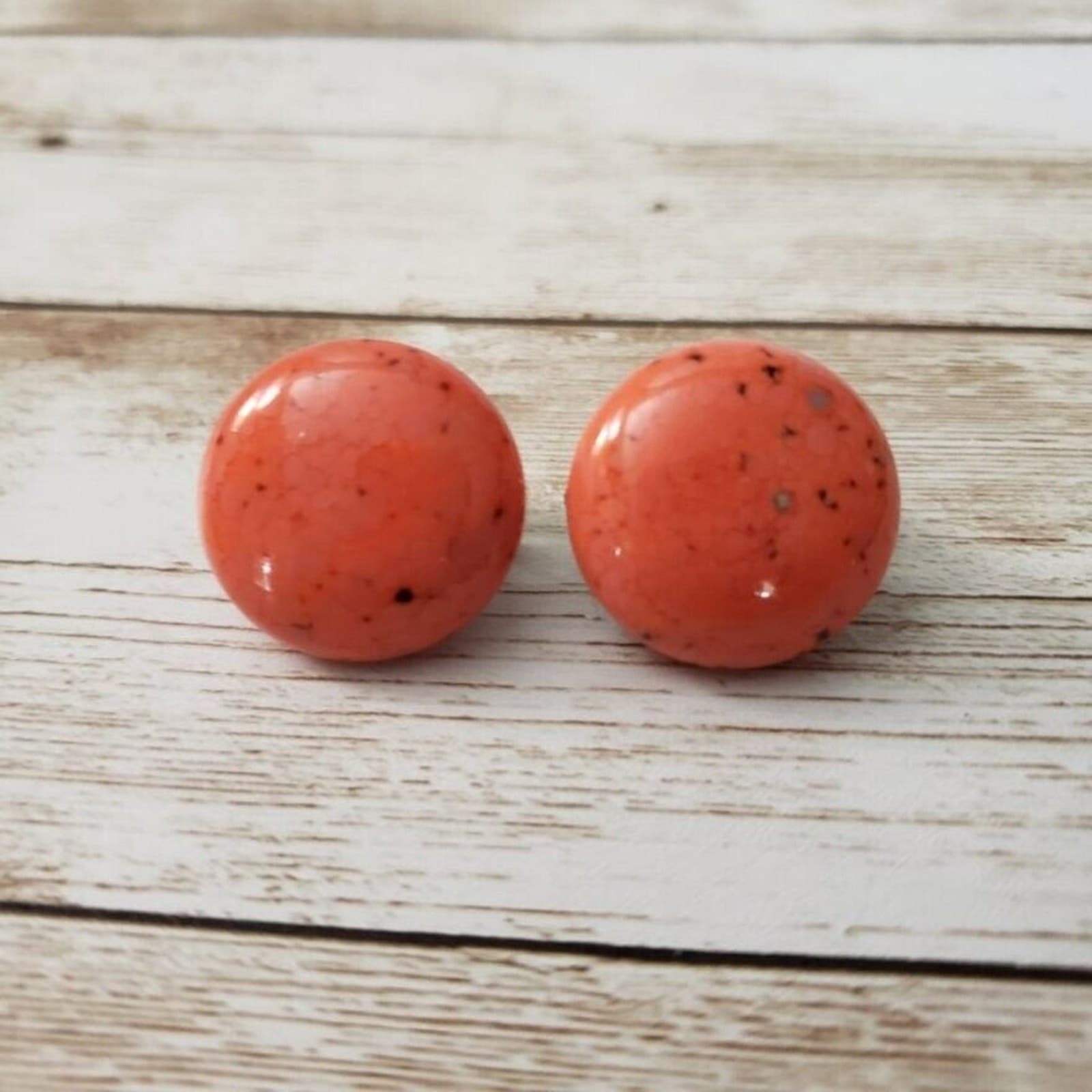 Vintage Clip On Earrings - Spotted Orange Circle