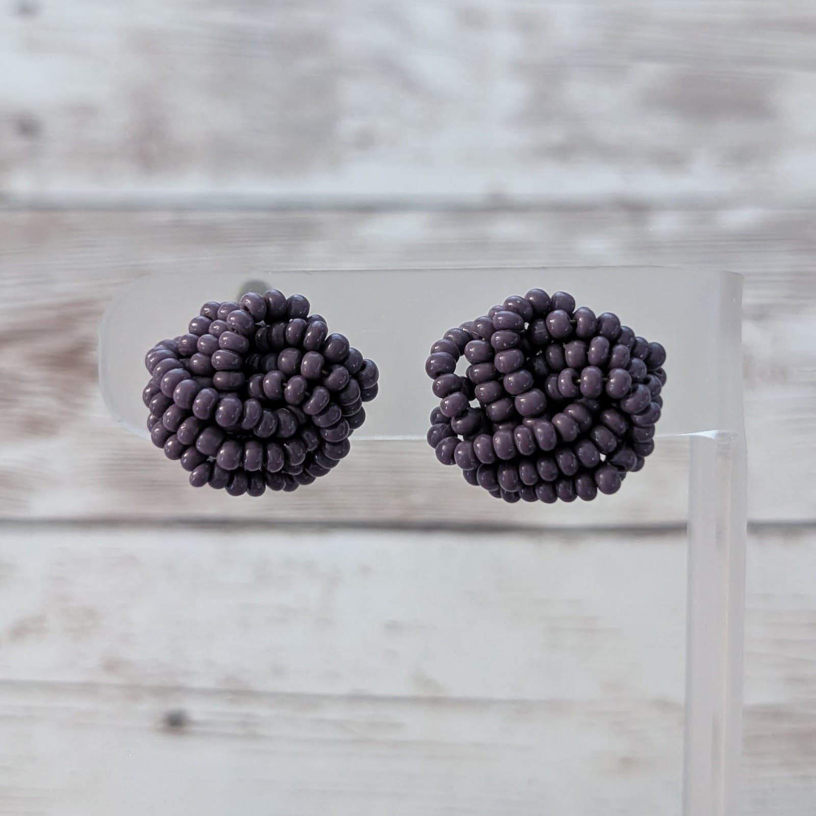 Vintage Clip On Earrings Muted Mauve Beaded Wrap