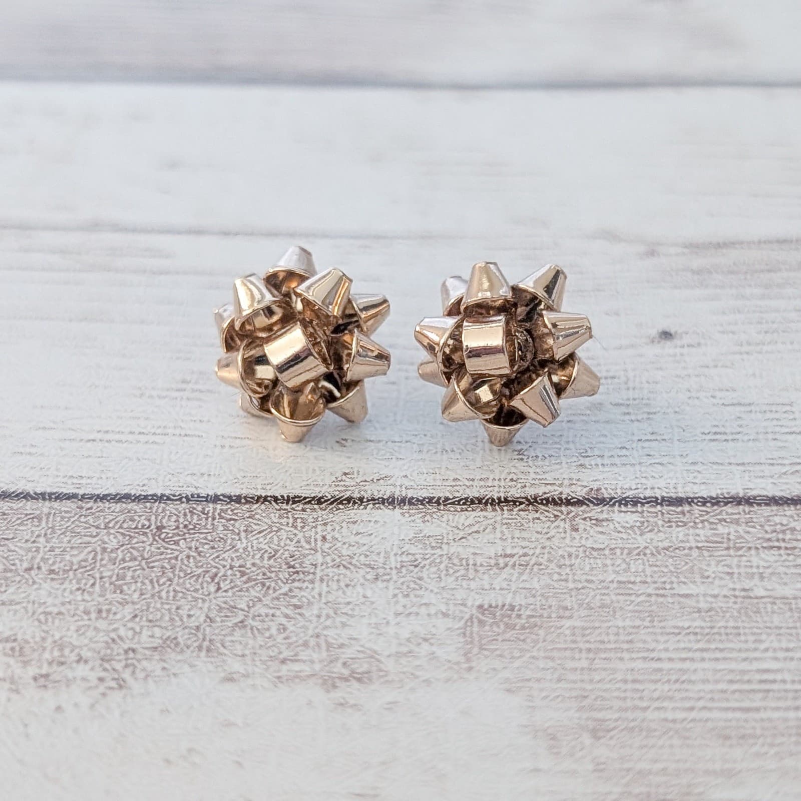 Gold Tone Present Bow Stud Earrings
