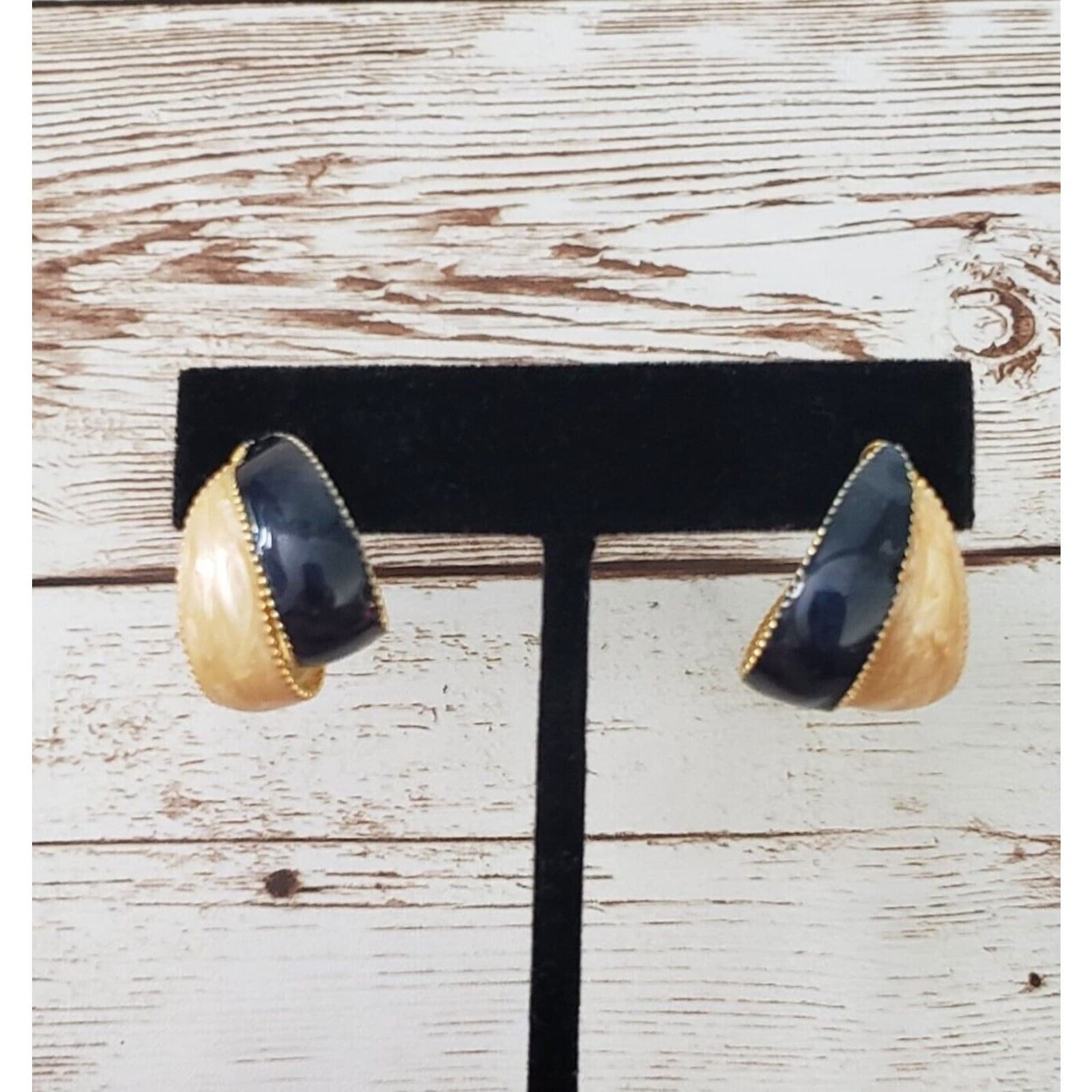 Vintage Earrings for Pierced Ears - Statement Navy & Cream