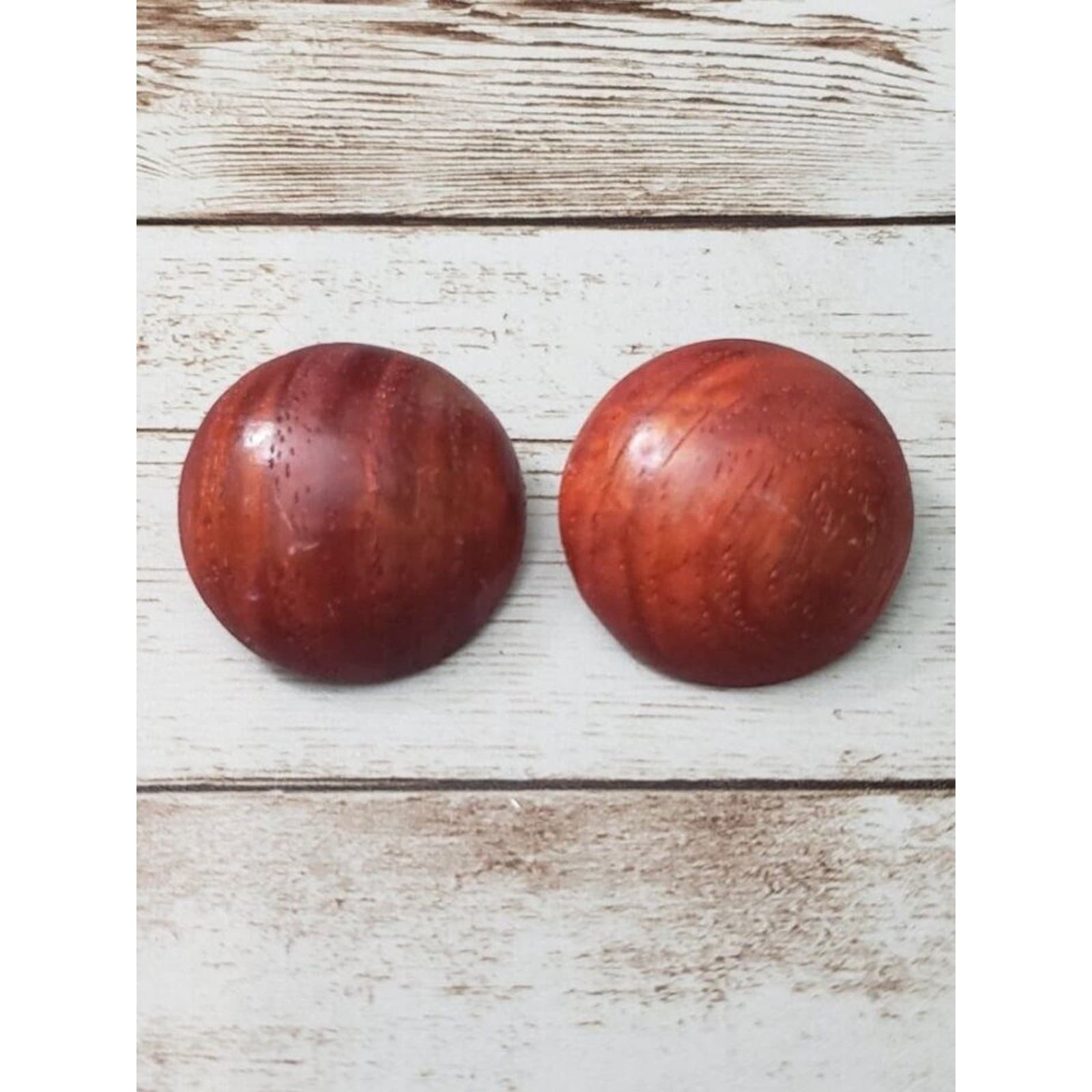 Vintage Clip On Earrings - Wood Domed Circle Earrings Large - 1.25"