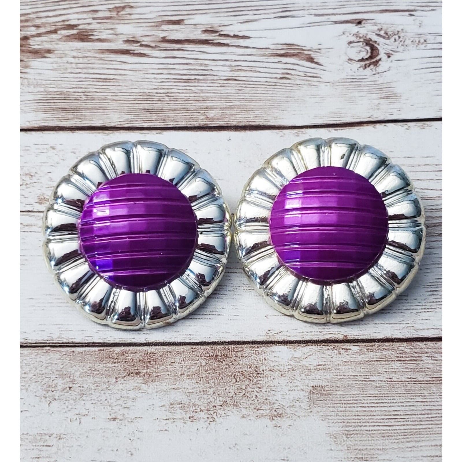 Vintage Clip On Earrings - 1 & 5/8" Large Statement Earrings Purple