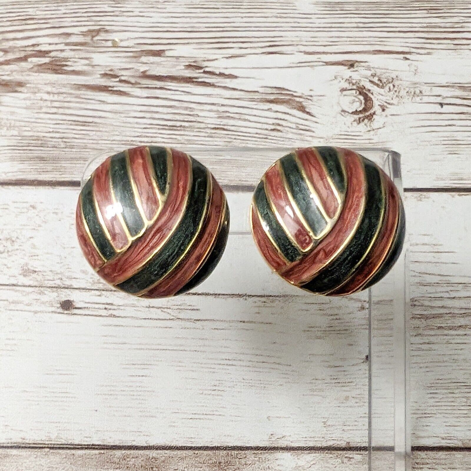 Vintage Clip On Earrings - Just Over 1" Fancy Striped Design