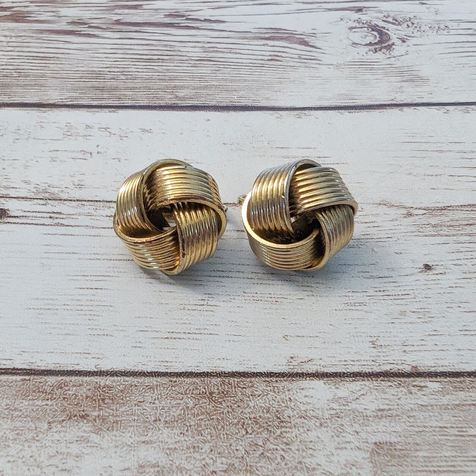 Vintage Clip On Earrings - Chunky Gold Tone Knot Design