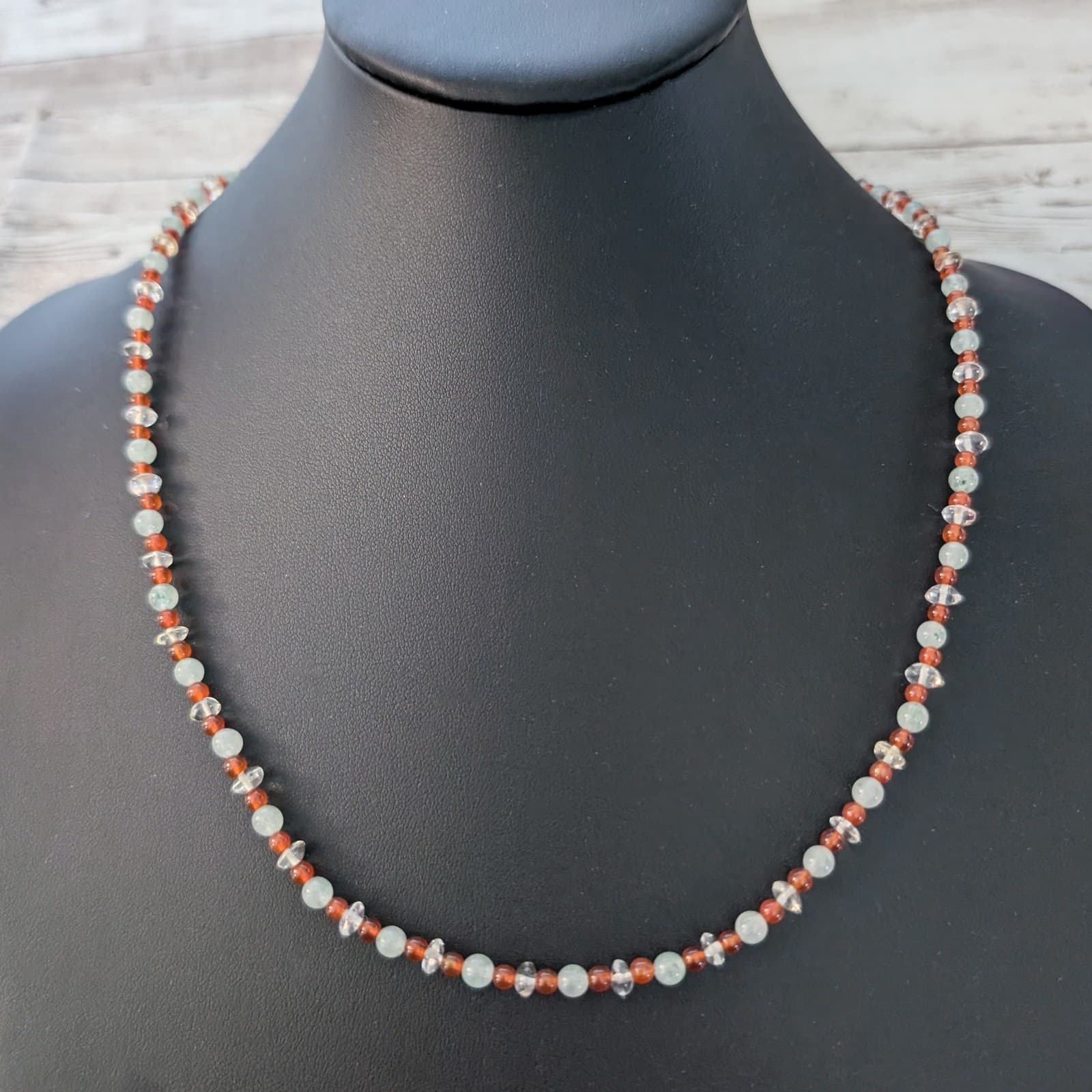 Vintage Necklace Dainty Beaded Orange, Very Light Green, Clear