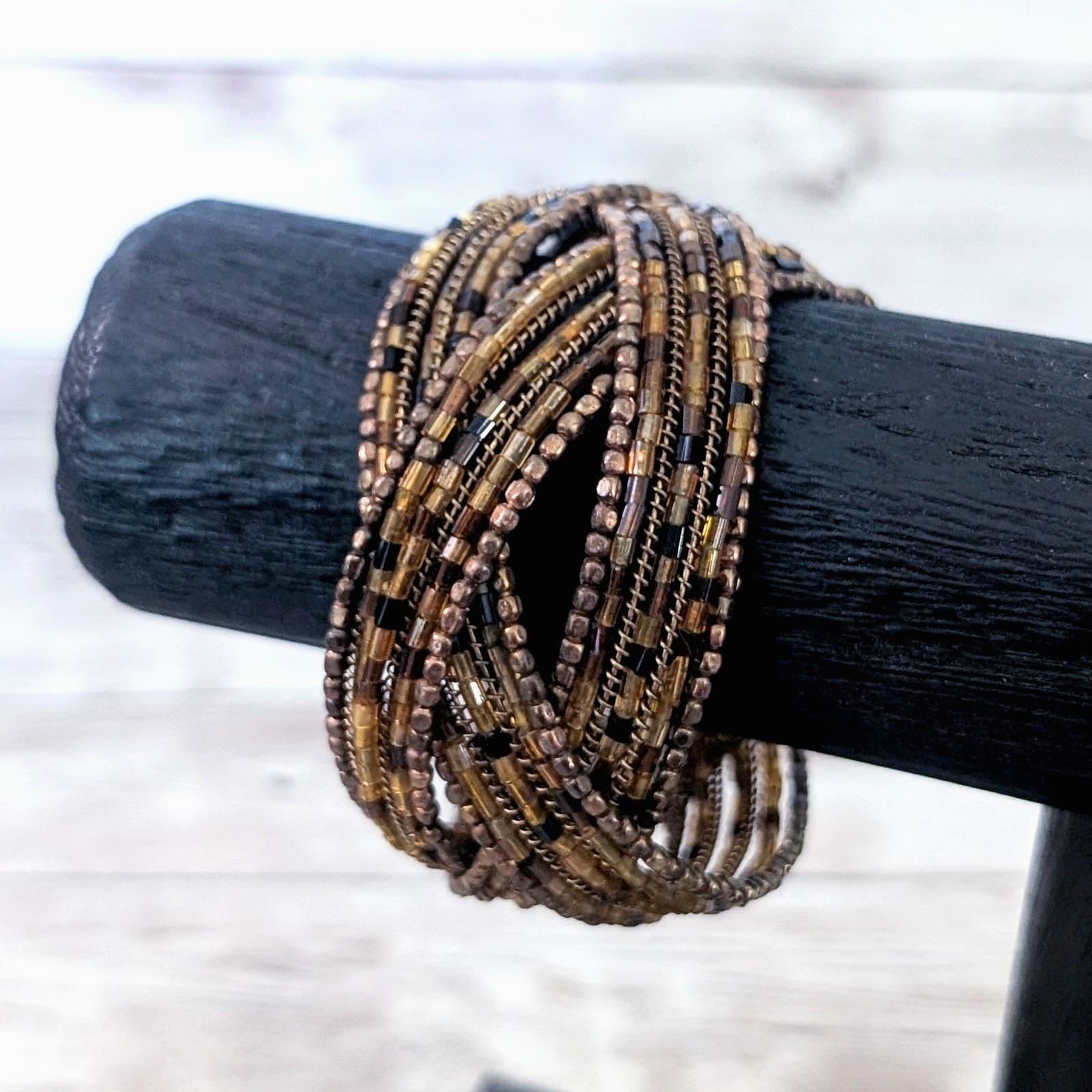Vintage Wrap Bracelet Chunky Wide Bracelet Brown Tones