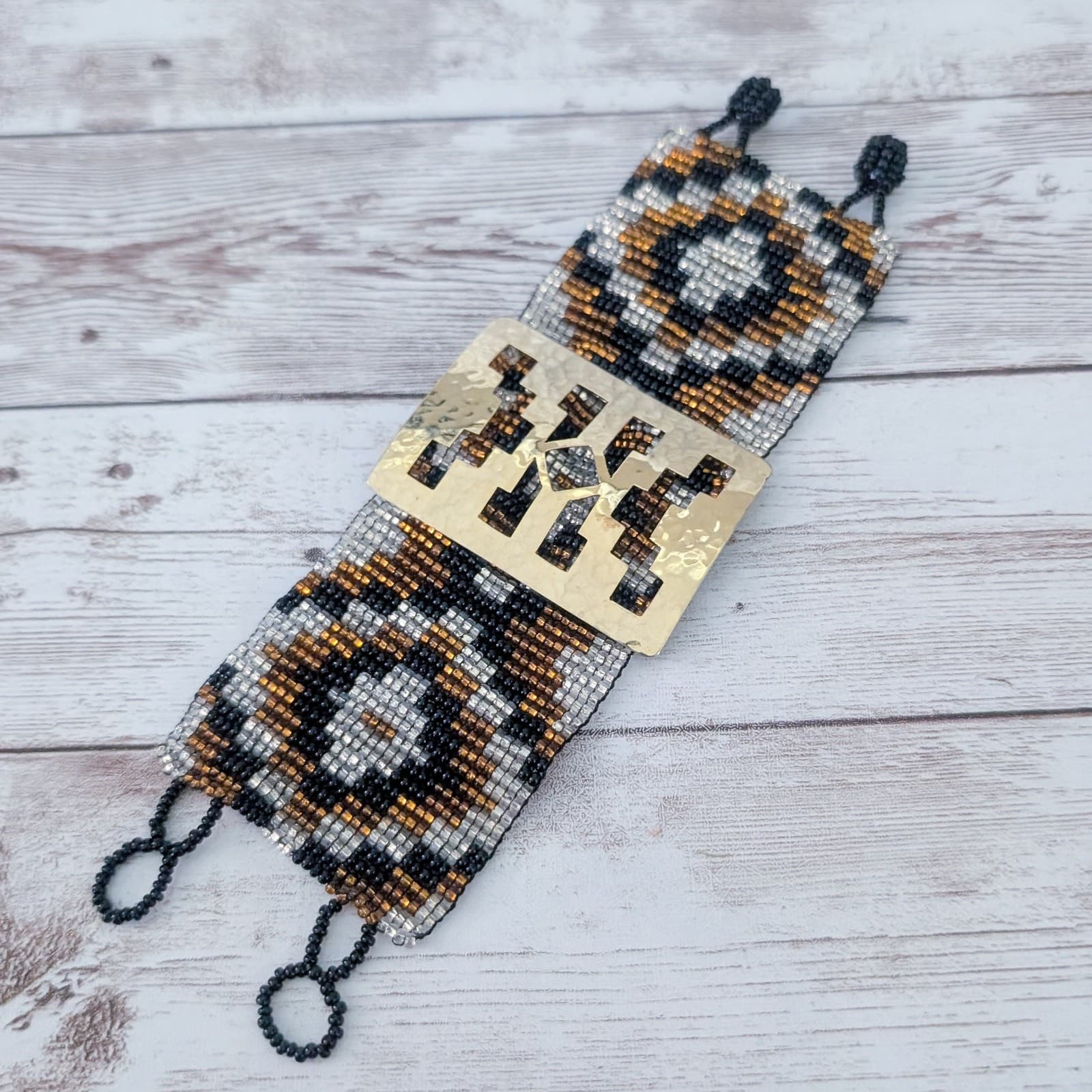 Vintage Bracelet Beaded with Gold Tone - Wide Bracelet