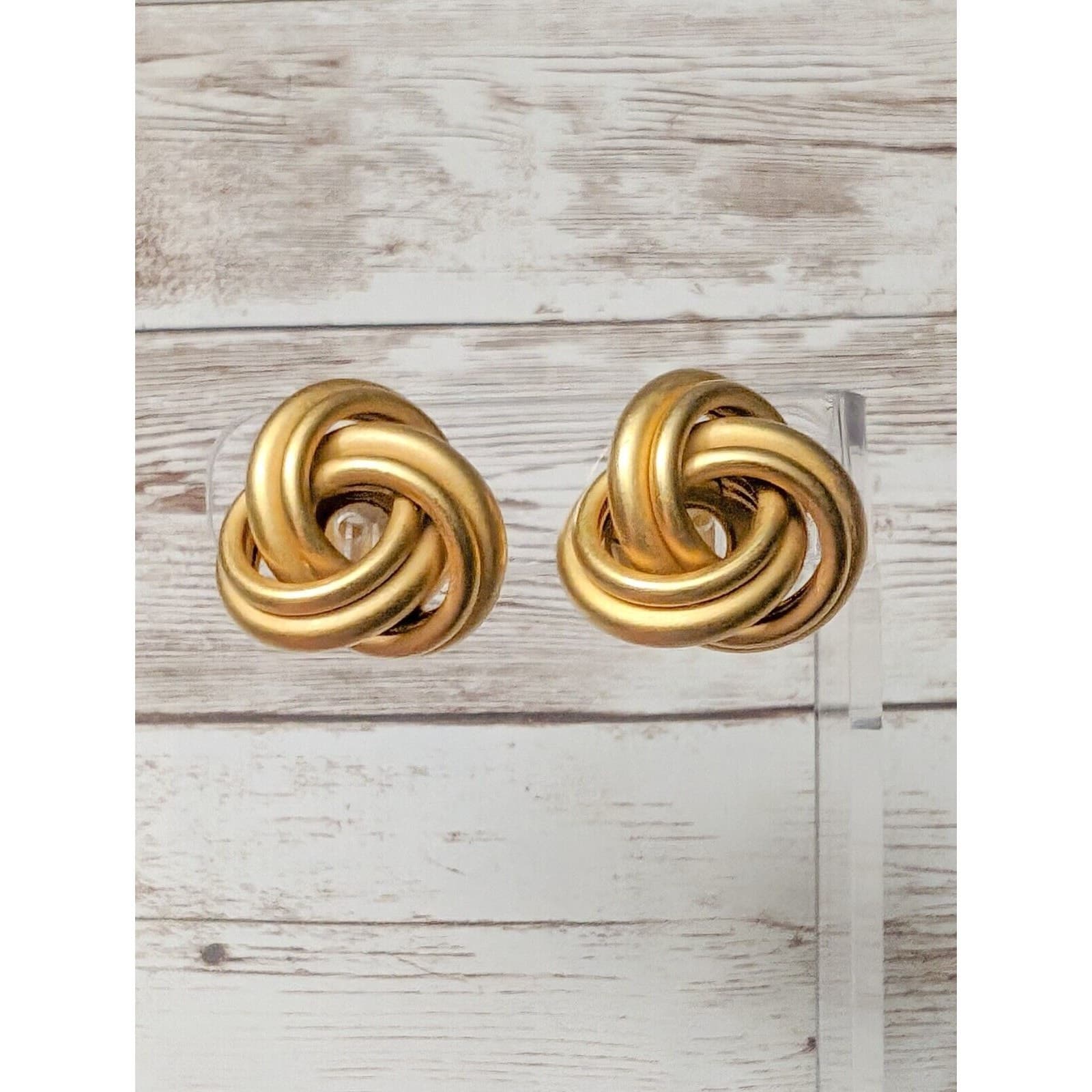 Vintage Clip On Earrings - Statement Chunky Gold Tone Knot Design 1"